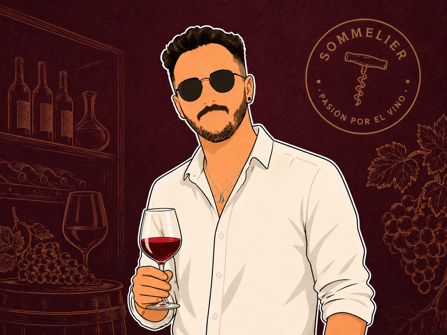 Ilustración de Freddy con una copa de vino
